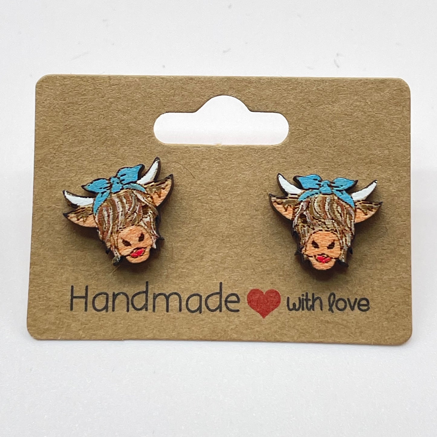 Highland Cow Head w/ Bow Stud Earrings