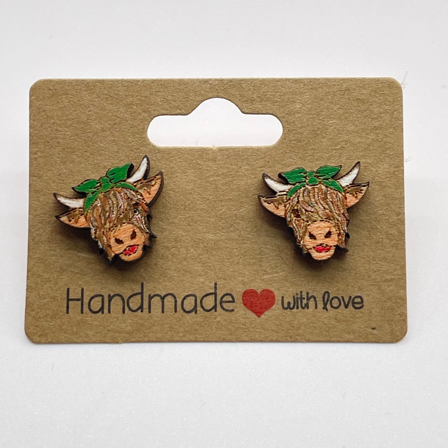 Highland Cow Head w/ Bow Stud Earrings