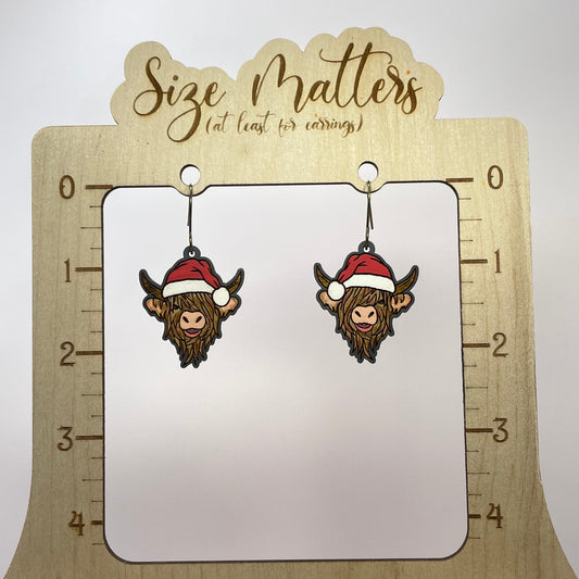 Highland Cow Santa Hat Drop Dangle Earrings