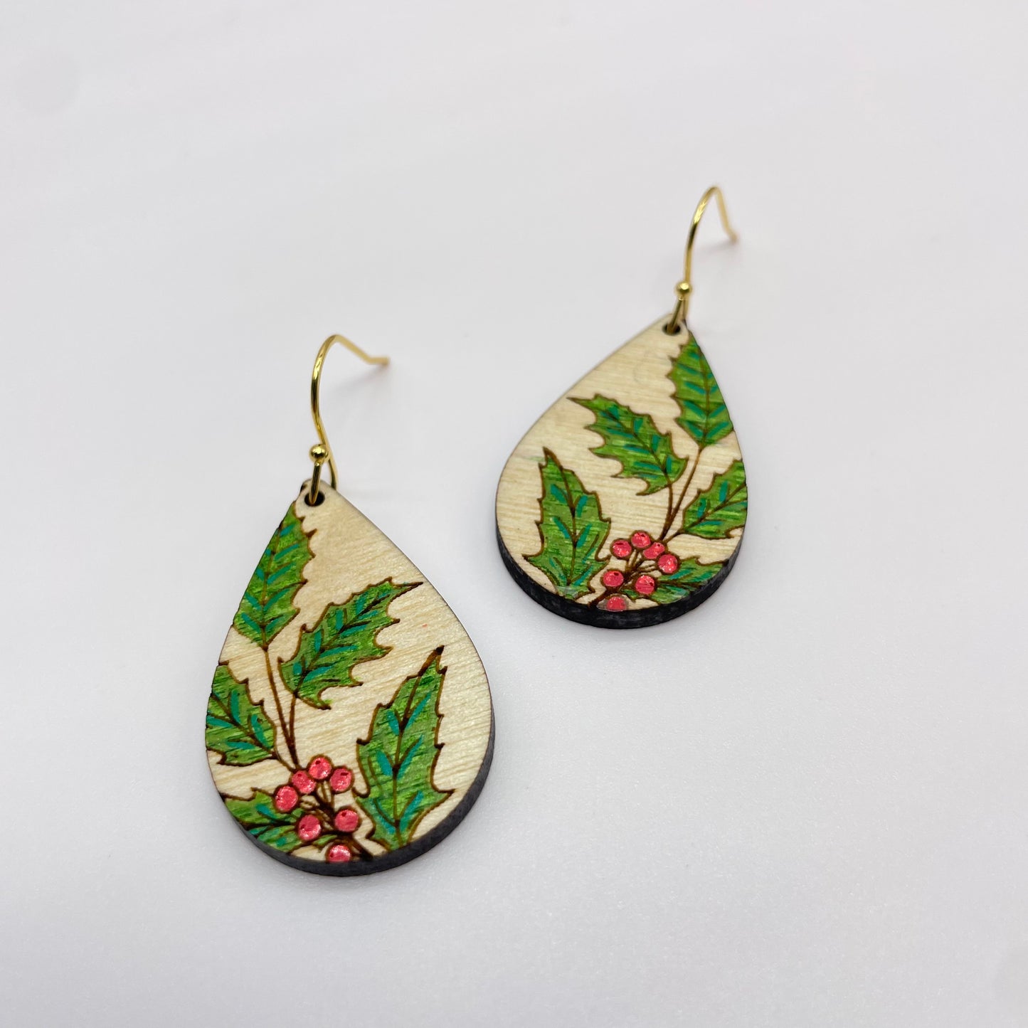 Holly Berry Drop Dangle Earrings