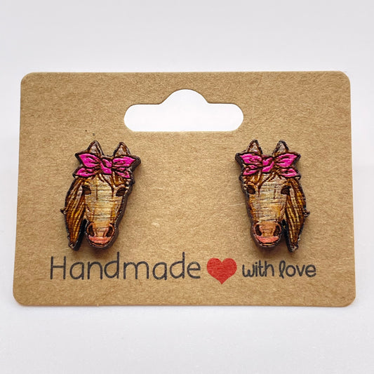 Horse Head w/ Bow Stud Earrings