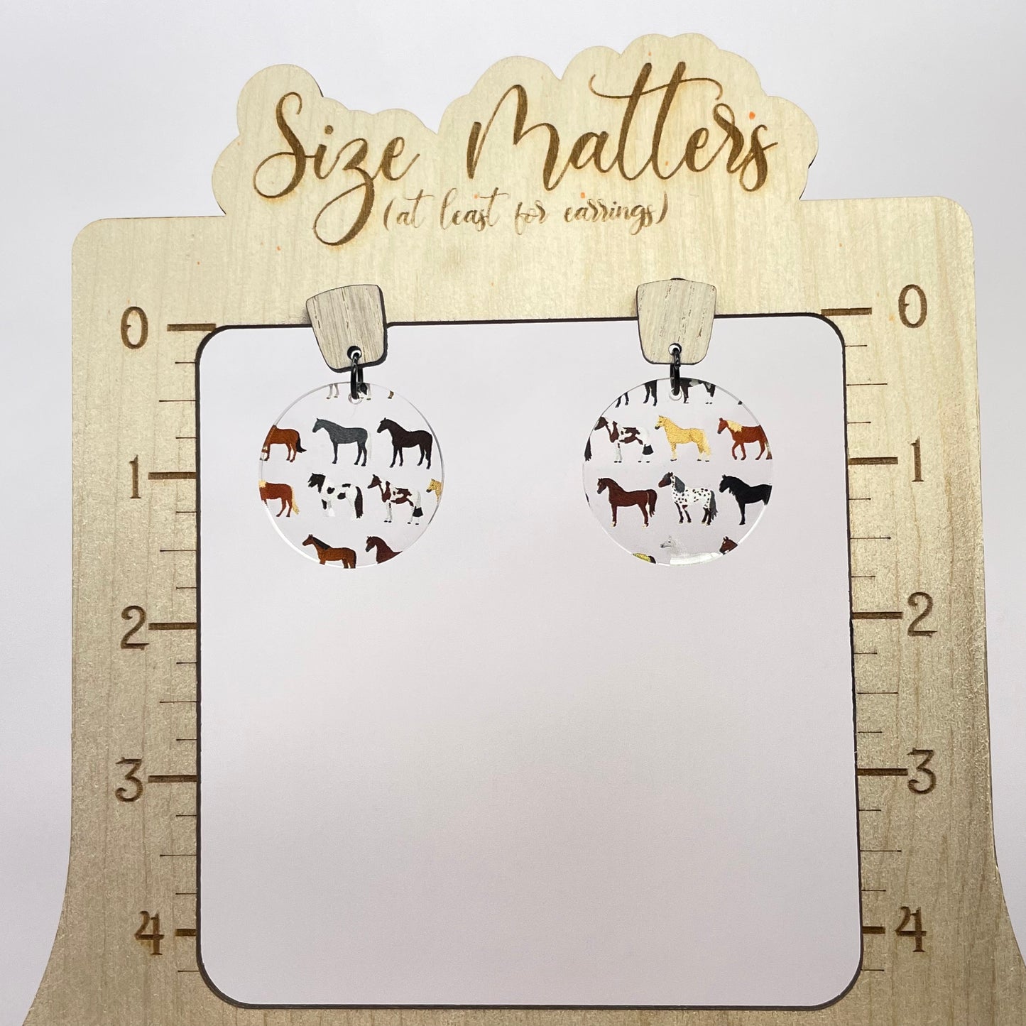 Horse Lineup Natural Stud Dangle Earrings