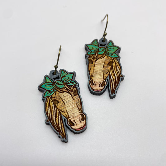 Horse w/ Bow Drop Dangle Earrings