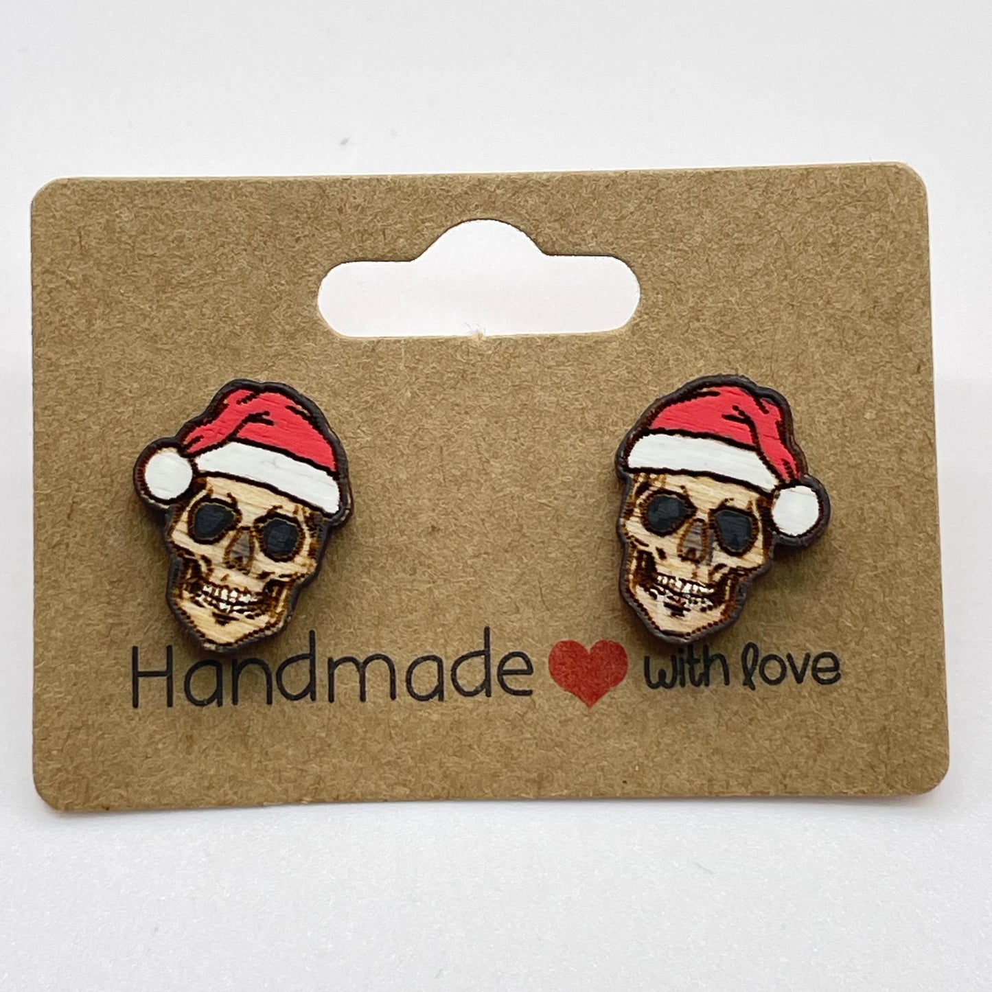 Human Skull with Santa Hat Stud Earrings