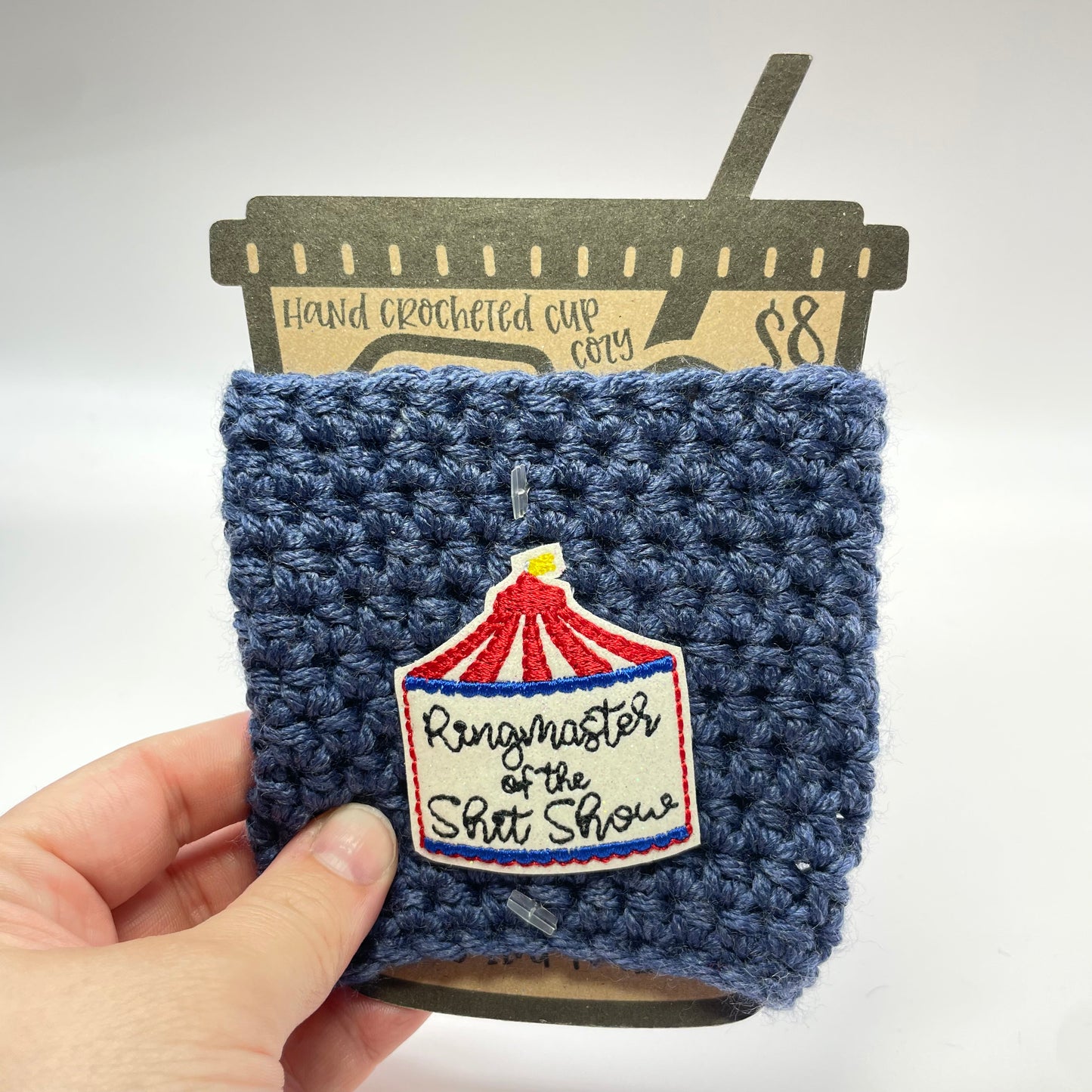 Ringmaster Crocheted Cup Cozy