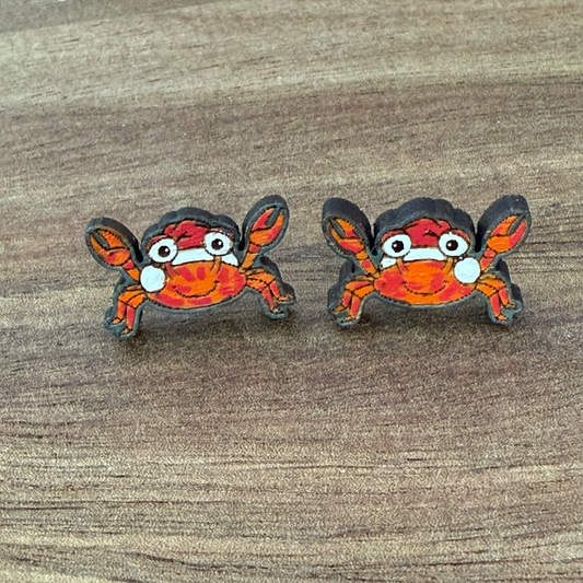 Crab with Santa Hat Stud Earrings