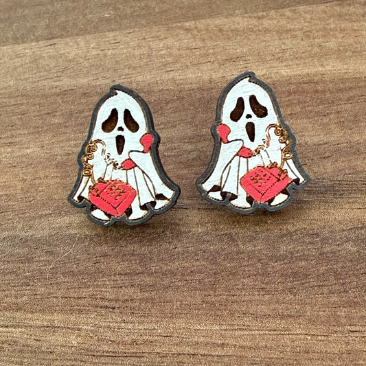 Ghost with Red Phone Stud Earrings