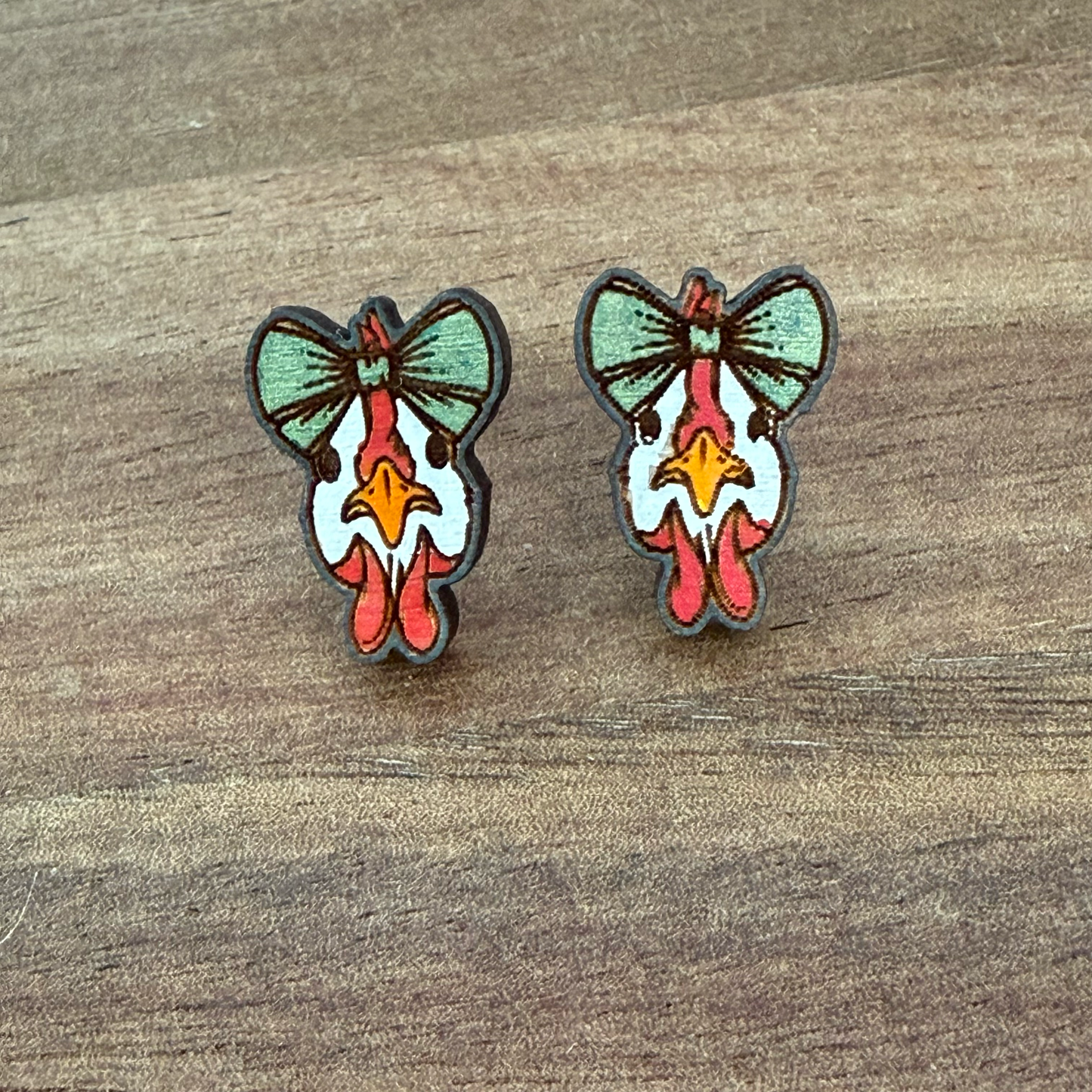Chicken Head w/ Bow Stud Earrings