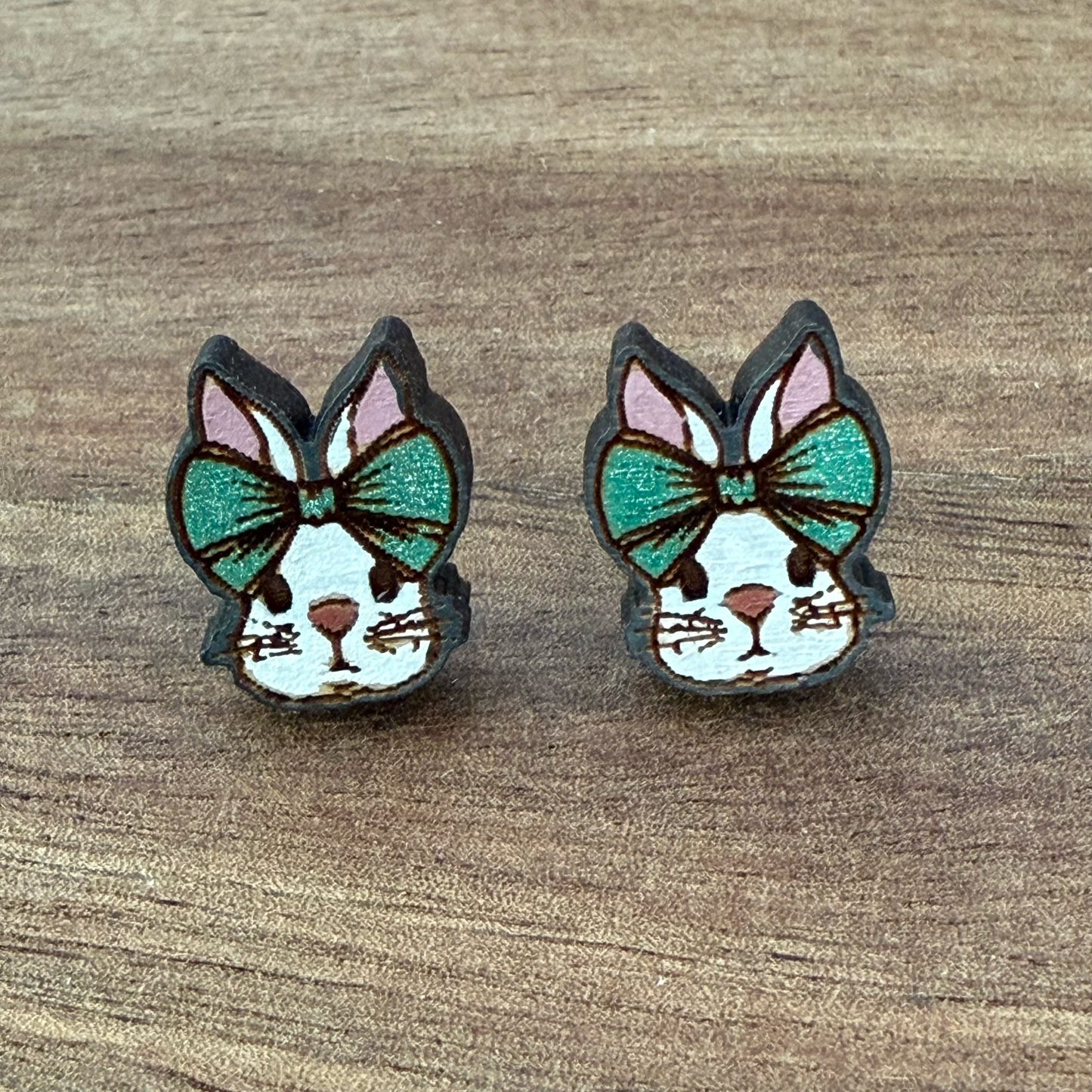 Rabbit w/ Bow Stud Earrings
