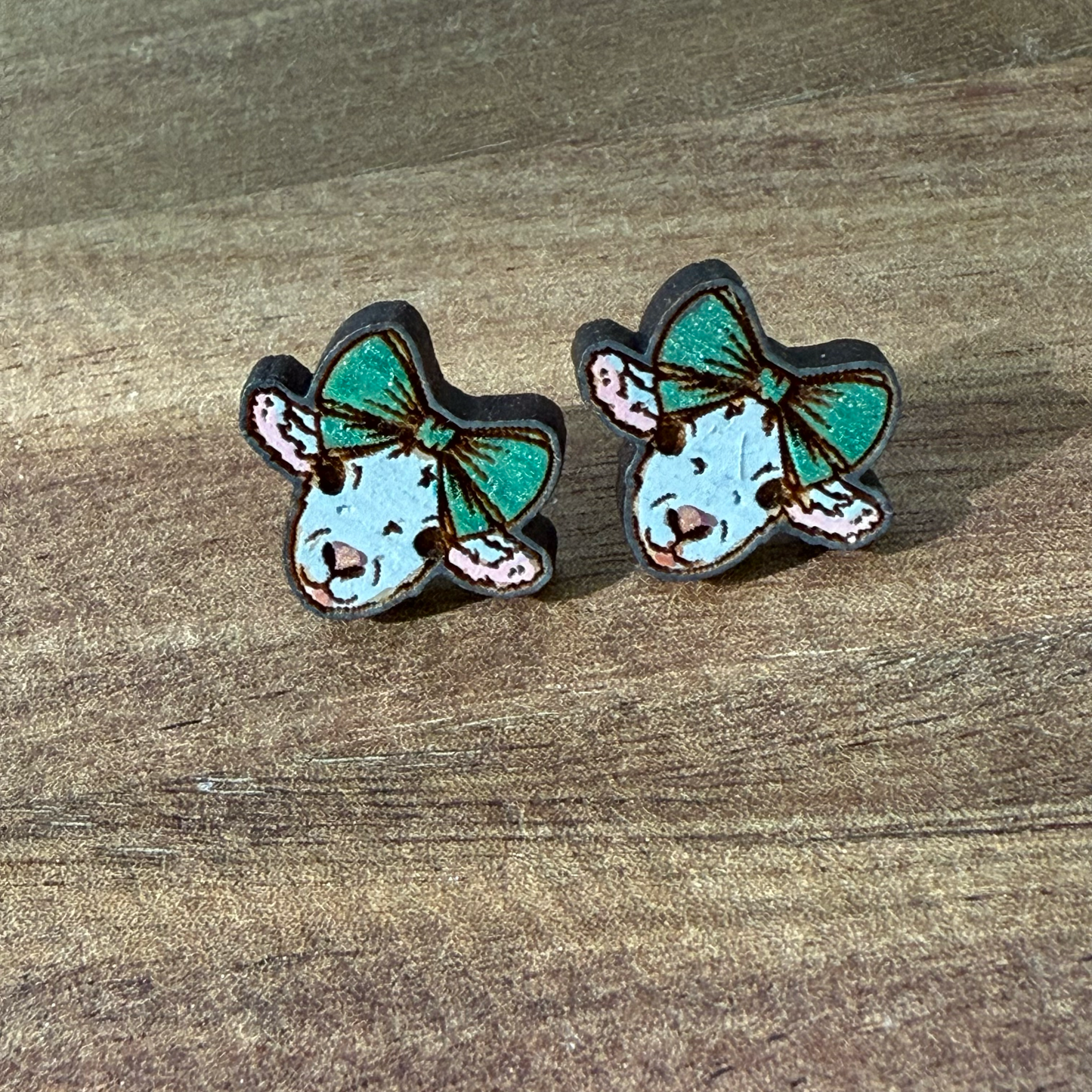 Sheep with Bow Stud Earrings