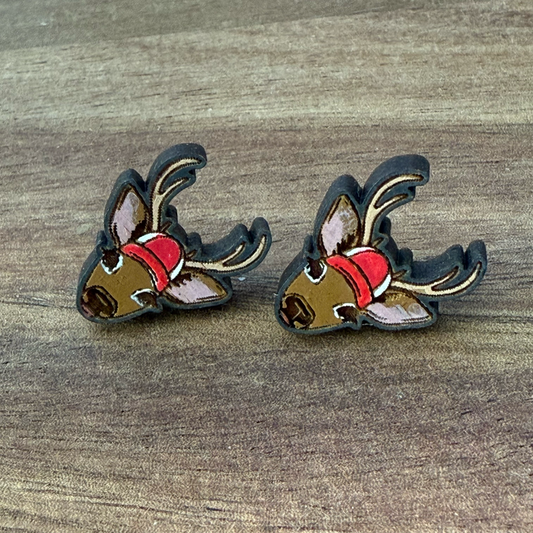 Deer with Trucker Hat Stud Earrings