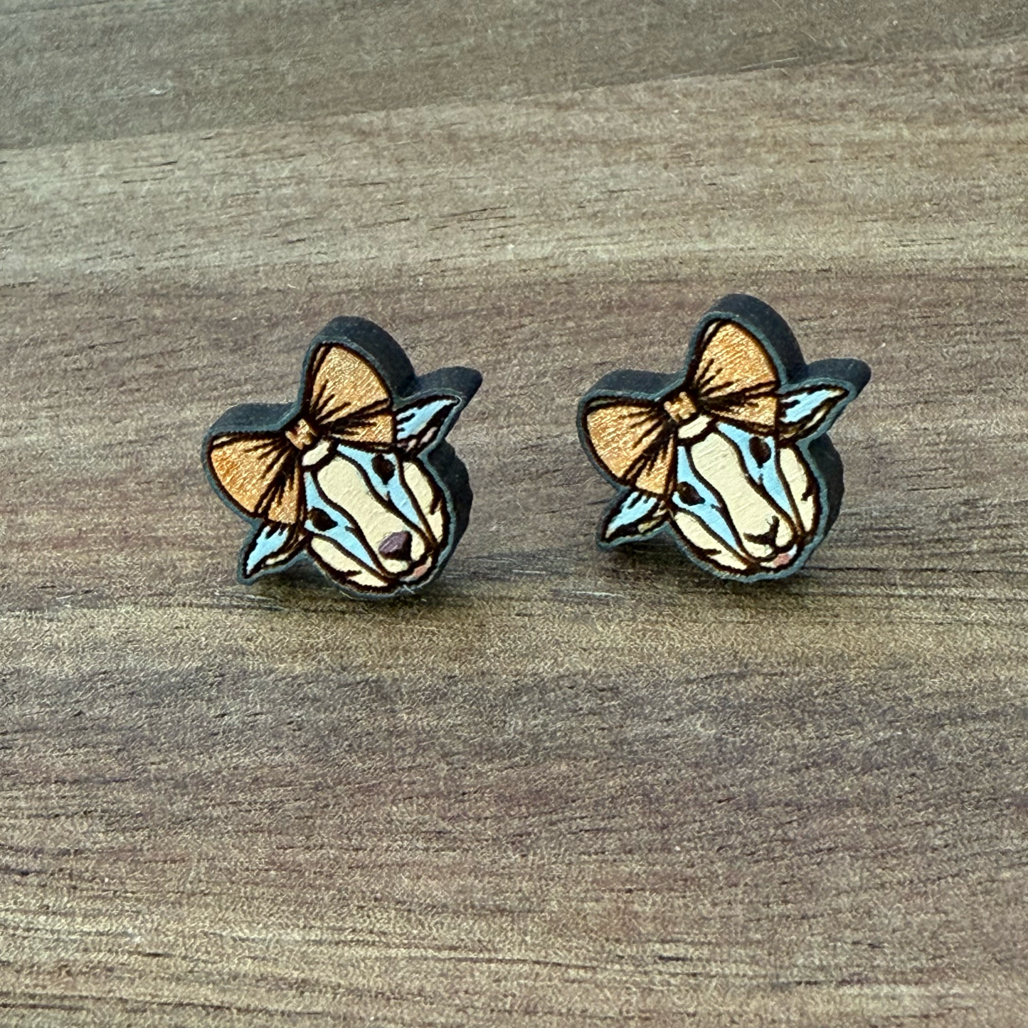 Sheep with Bow Stud Earrings