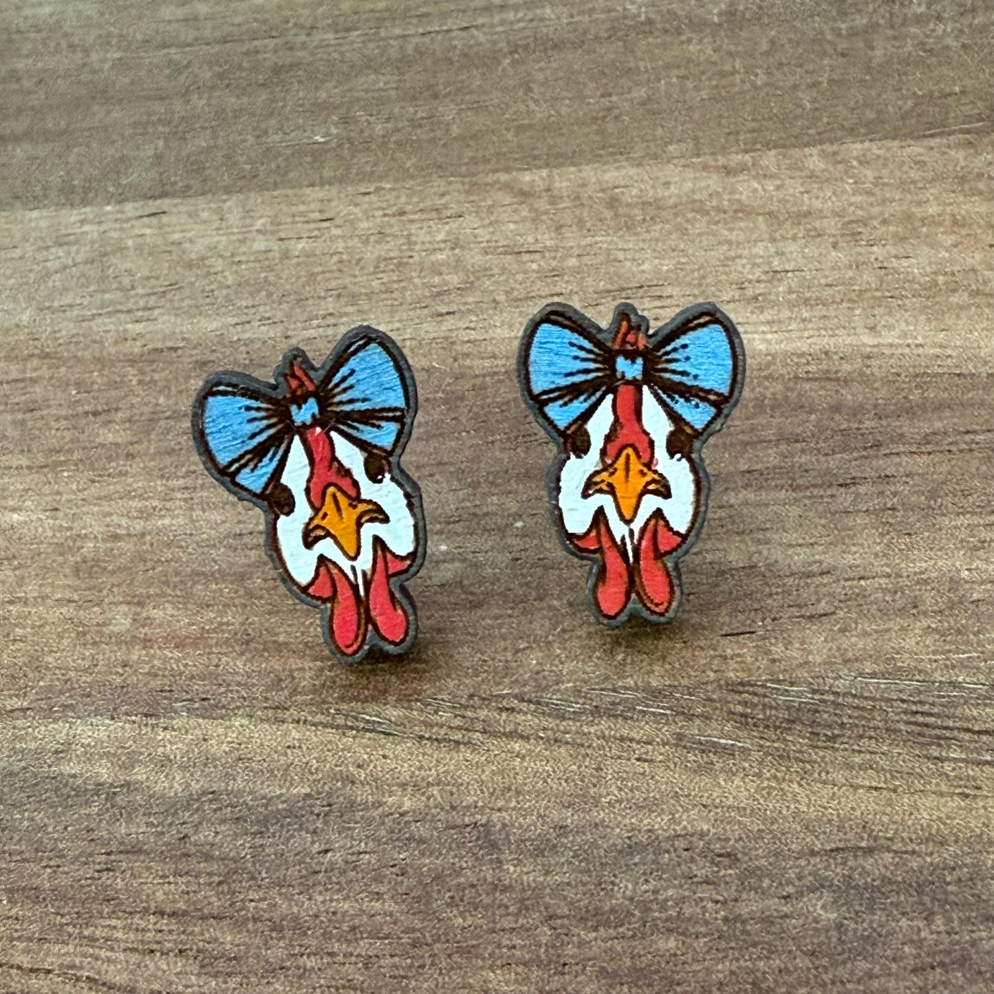Chicken Head w/ Bow Stud Earrings