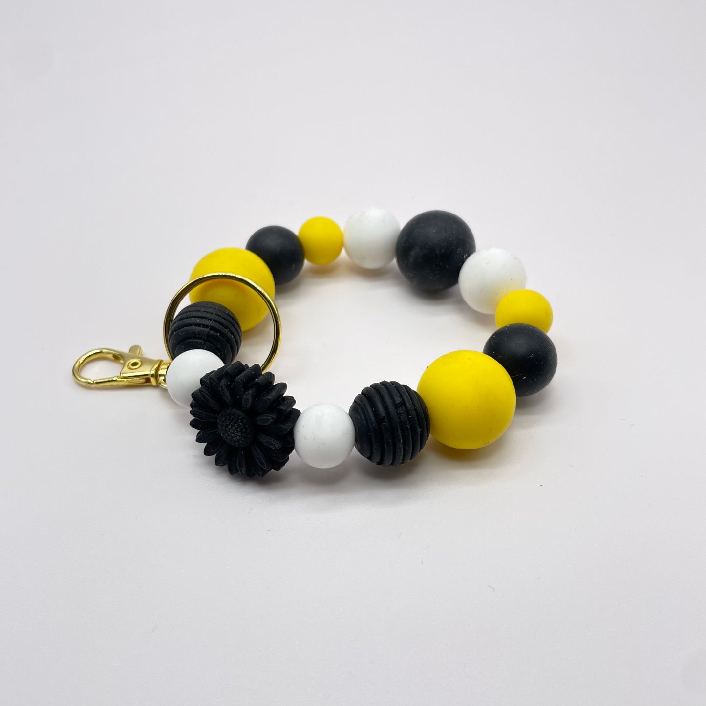 Black Sunflower Yellow White Stretchy Elastic Silicone Wristlet