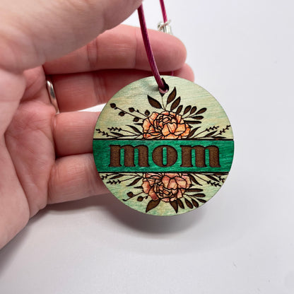 Handpainted Wood MOM Keychain