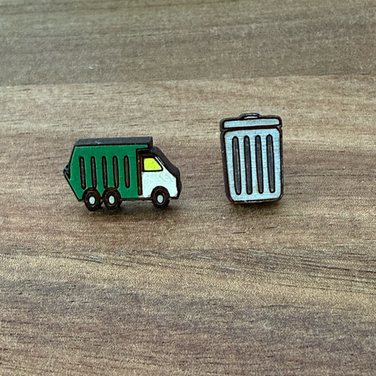 Garbage Truck and Can Stud Earrings