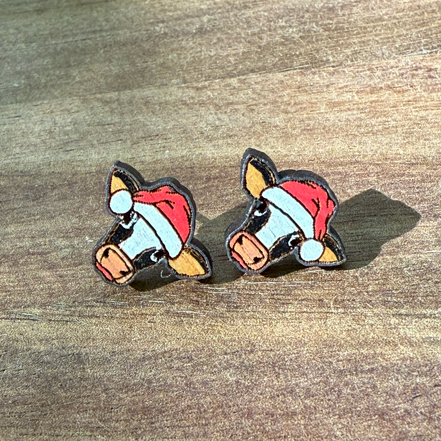 Large Cow with Santa Hat Stud Earrings