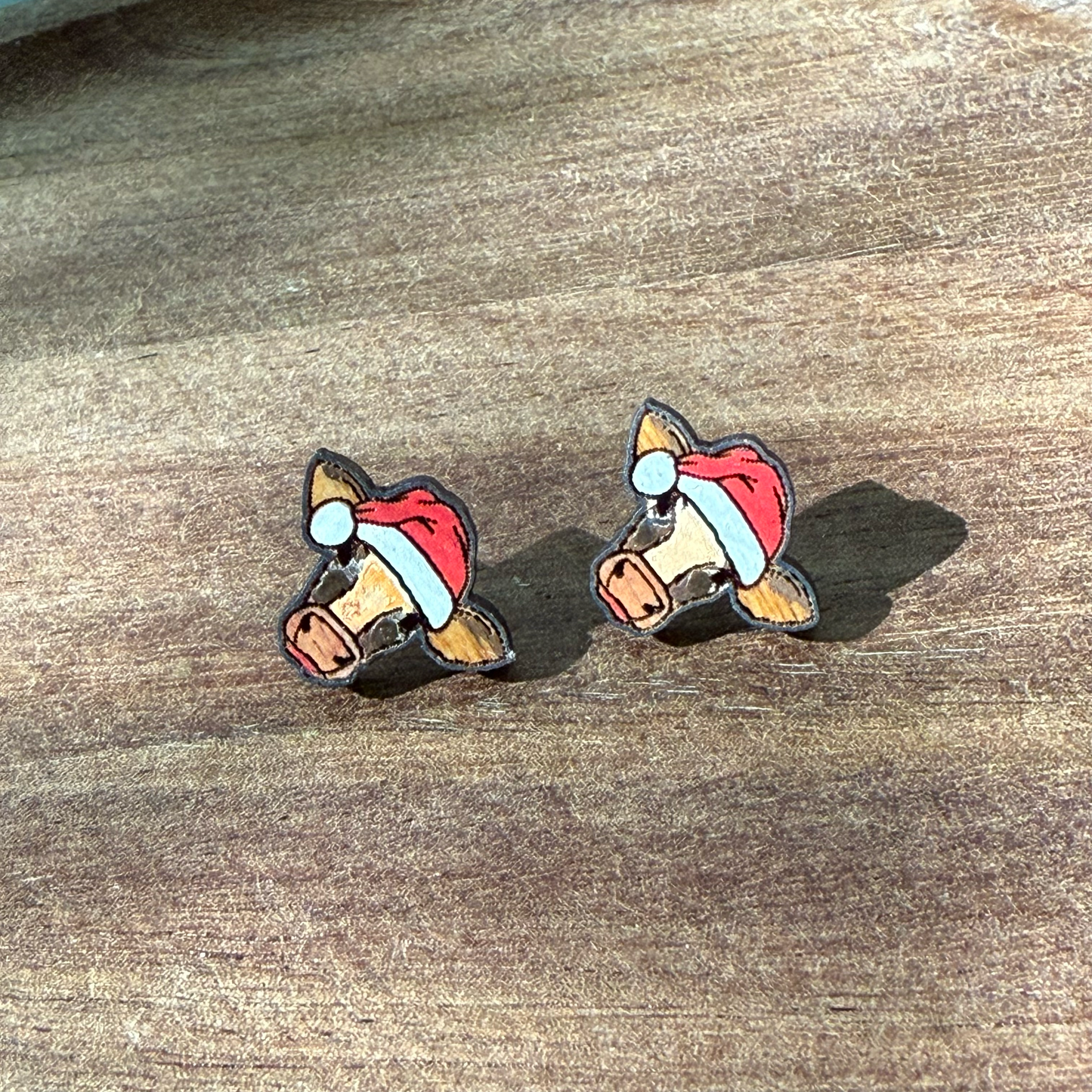 Large Cow with Santa Hat Stud Earrings