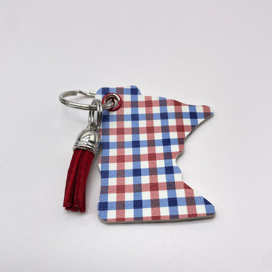 MN Americana Plaid Faux Leather Keychain