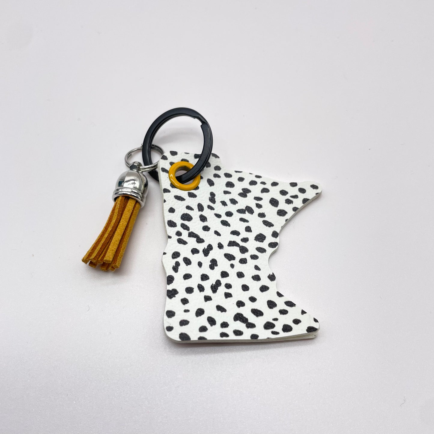 MN Black Spotted White Faux Leather Keychain