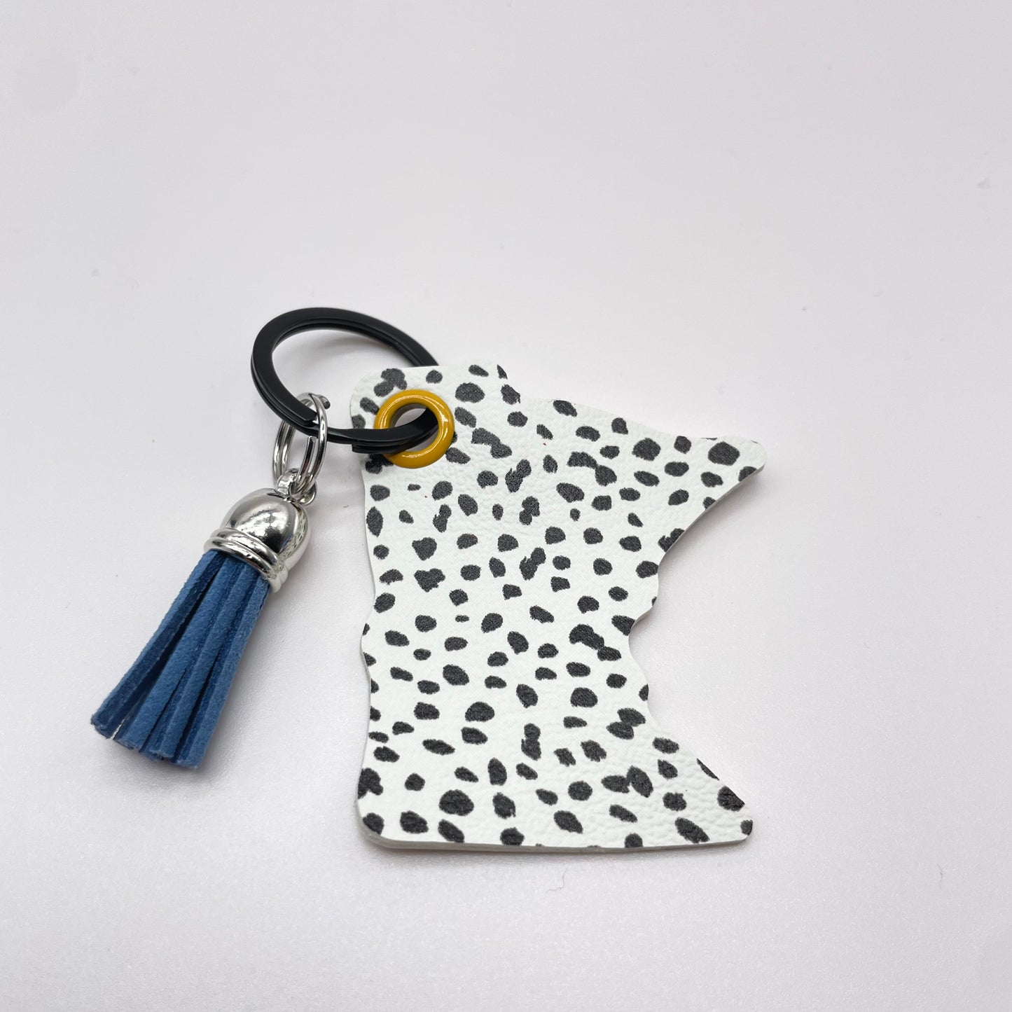 MN Black Spotted White Faux Leather Keychain