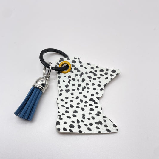 MN Black Spotted White Faux Leather Keychain