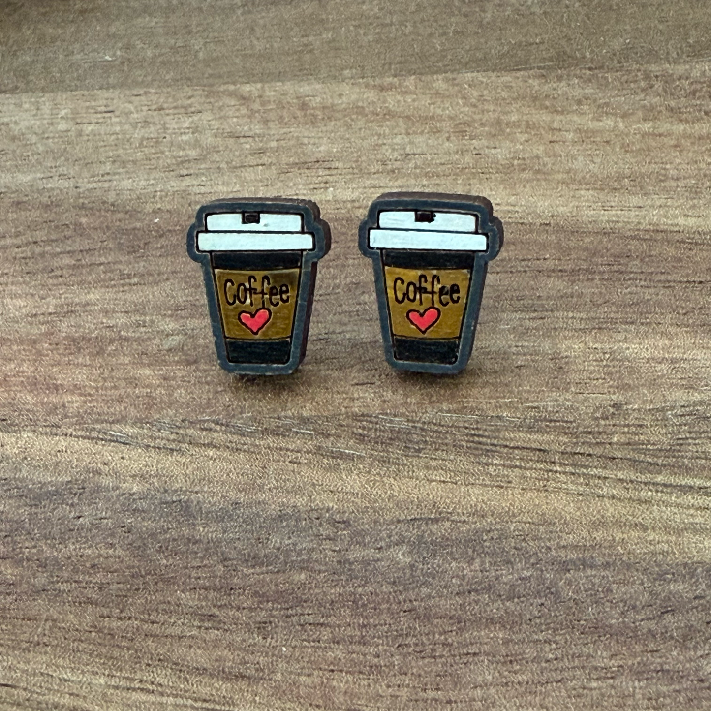 Cup of "Coffee" w/ Heart Stud Earrings