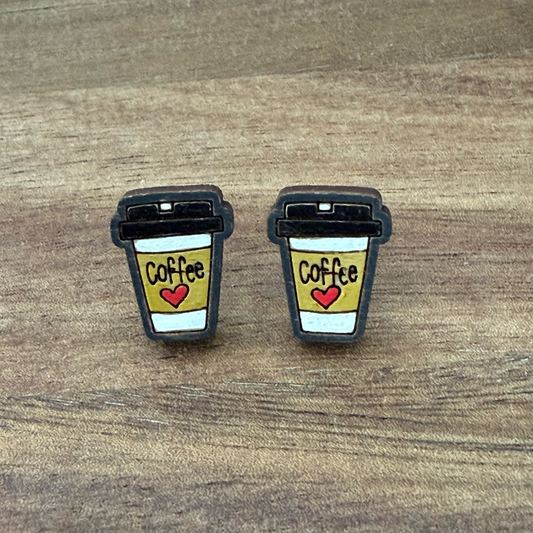 Cup of "Coffee" w/ Heart Stud Earrings