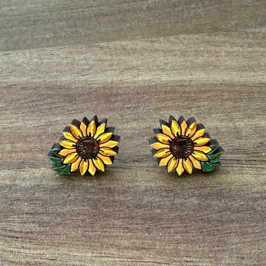 Sunflower /w leaves Stud Earrings
