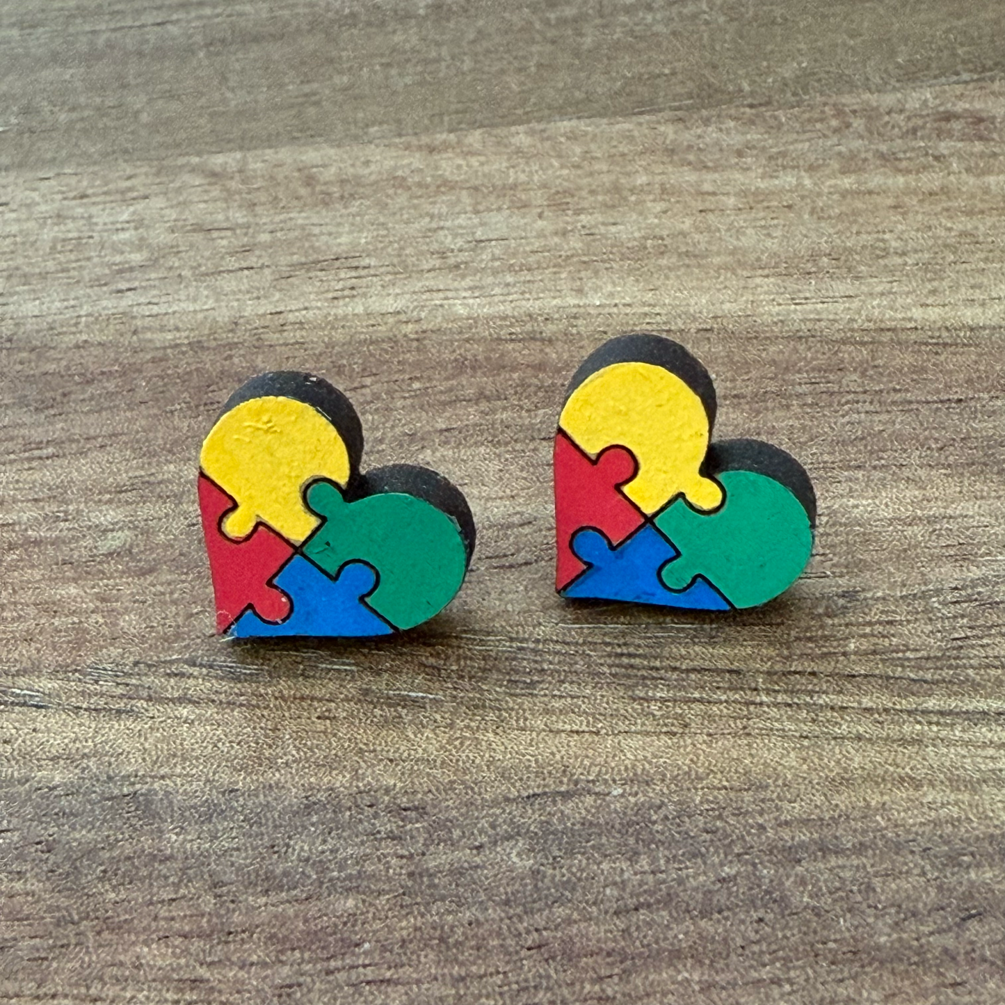 Autism Puzzle Piece Heart Stud Earrings