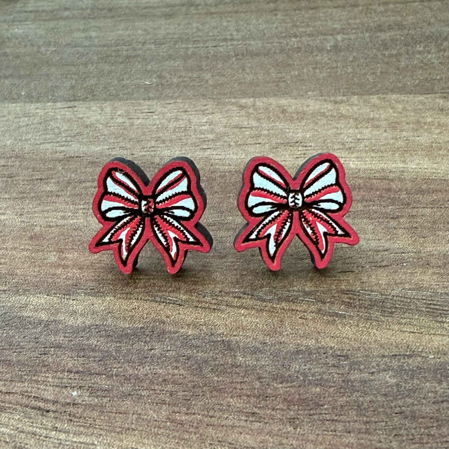 Baseball Bow Stud Earrings