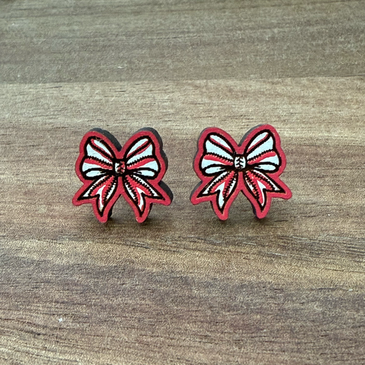 Baseball Bow Stud Earrings