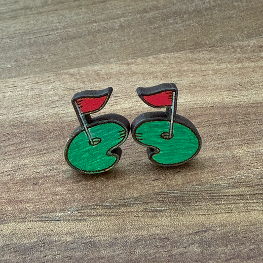 Golf Green and Flag Stud Earrings