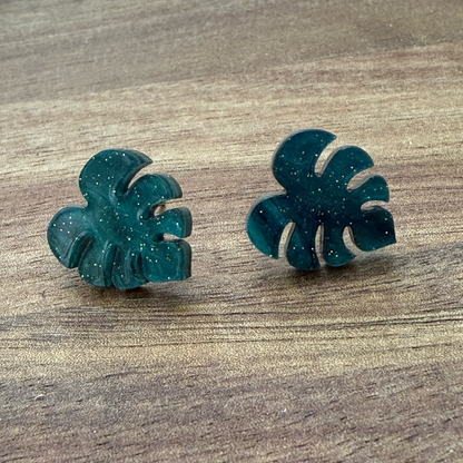 Acrylic Monstera Leaf Stud Earrings