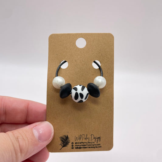 Black & White Spotted Cow Silicone Bead Bag Tag / Charm