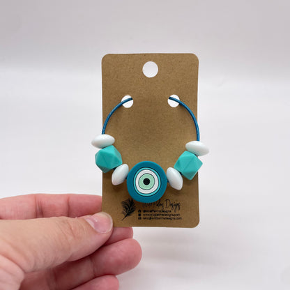 Turquoise Bullseye Silicone Bead Bag Tag / Charm