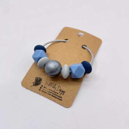 Silver Powder Blue Navy Silicone Bead Bag Tag / Charm