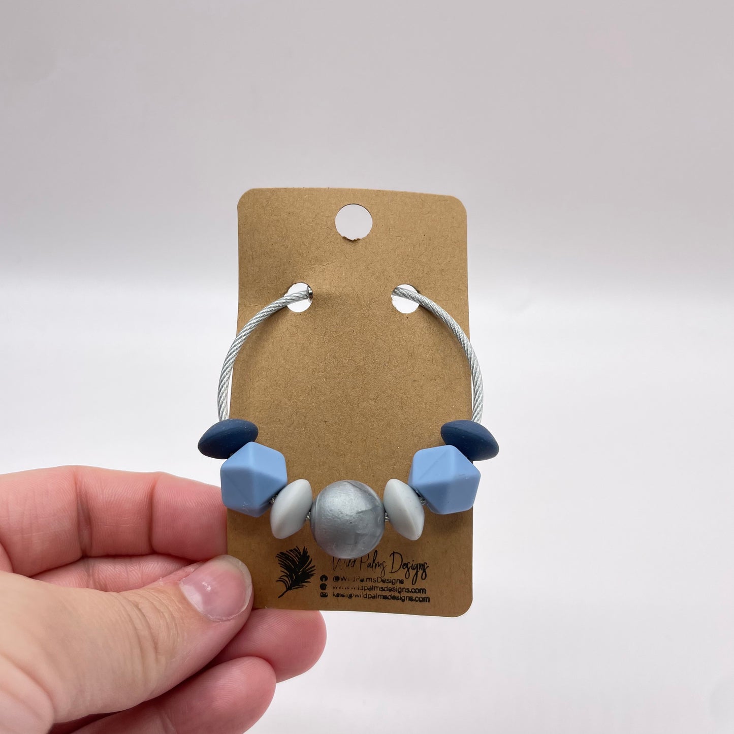 Silver Powder Blue Navy Silicone Bead Bag Tag / Charm