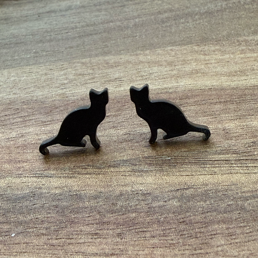Cat with Tail Down Acrylic Stud Earrings