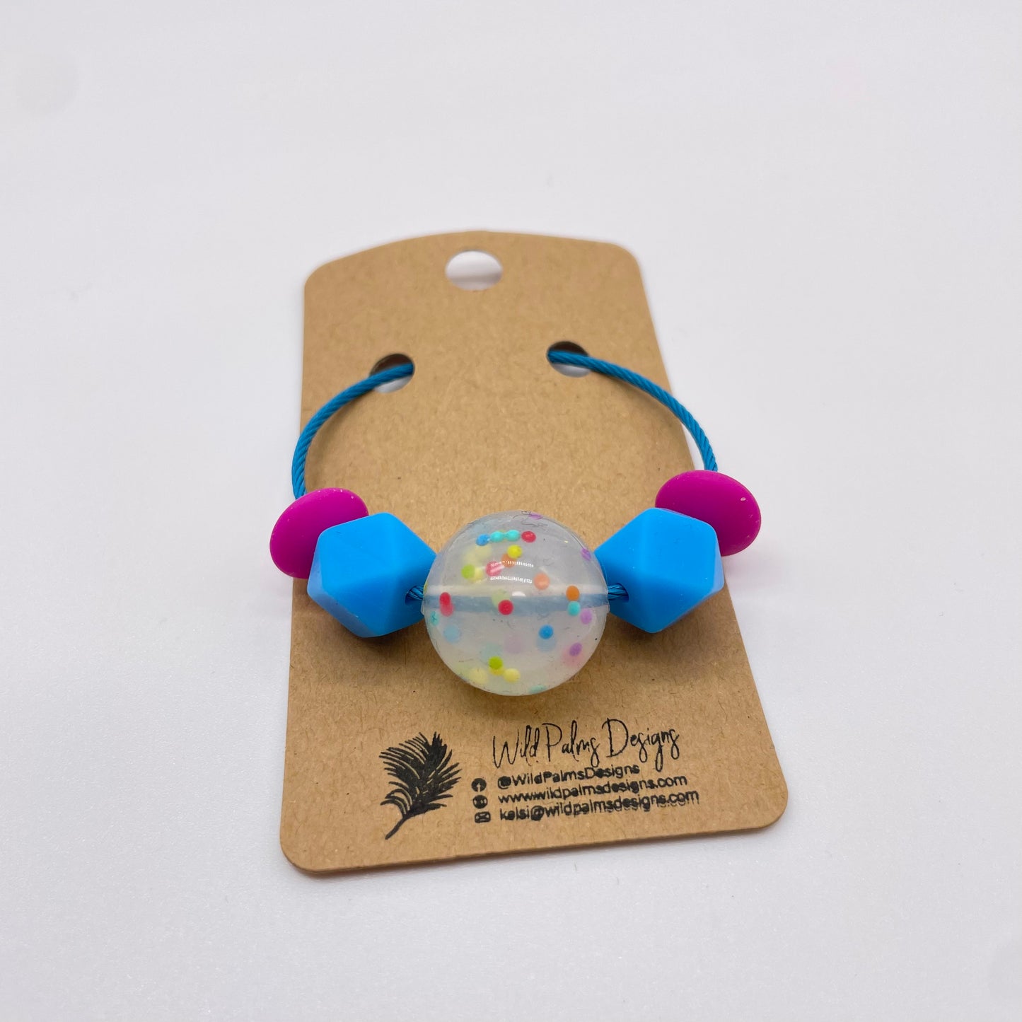 Confetti Blue Hot Pink Silicone Bead Bag Tag / Charm