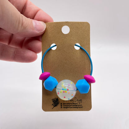 Confetti Blue Hot Pink Silicone Bead Bag Tag / Charm