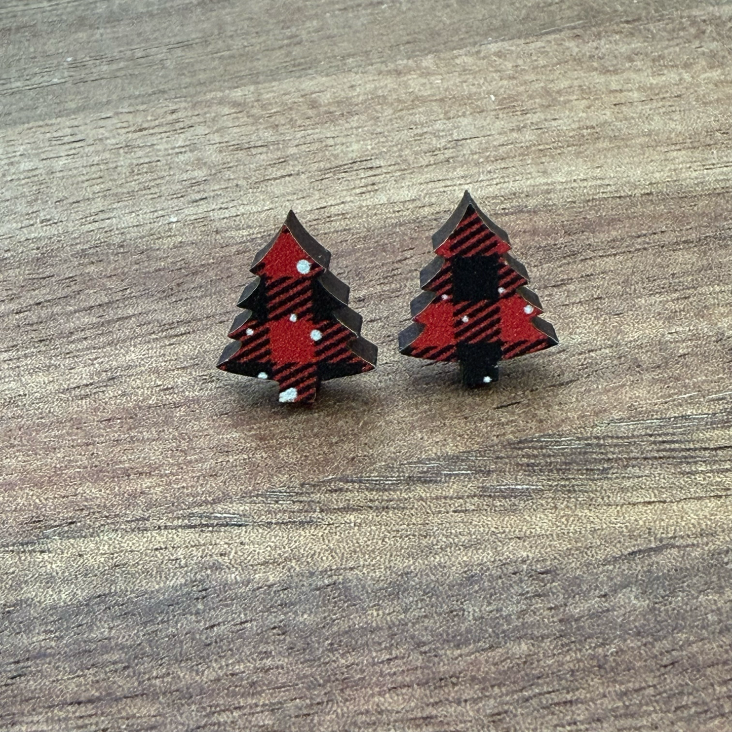 Red Buffalo Plaid Tree (Small) Stud Earrings
