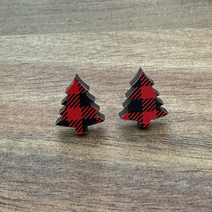 Red Buffalo Plaid Tree (Small) Stud Earrings