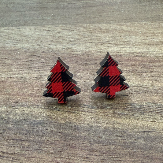 Red Buffalo Plaid Tree (Small) Stud Earrings