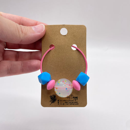 Confetti Blue Pink Silicone Bead Bag Tag / Charm