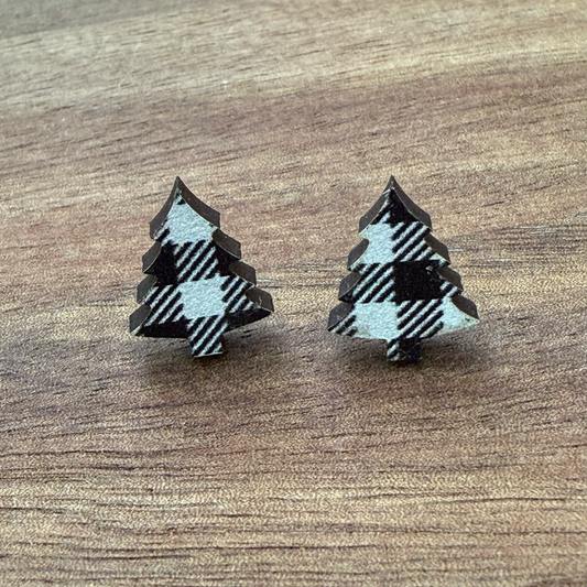 White Buffalo Plaid Tree (Small) Stud Earrings