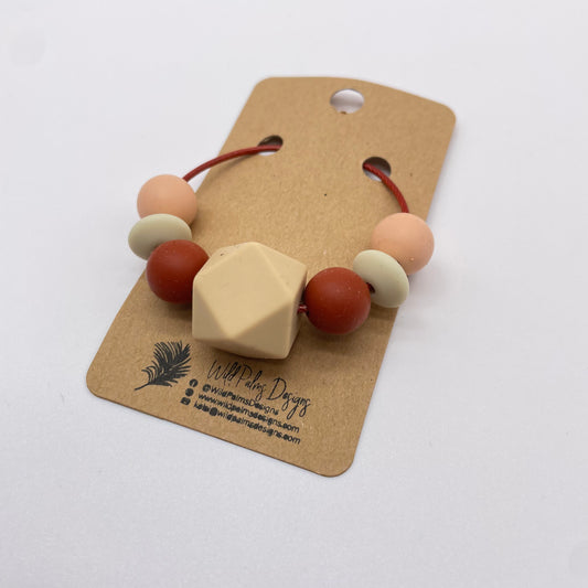 Tan Hexagon Peach Brick Silicone Bead Bag Tag / Charm