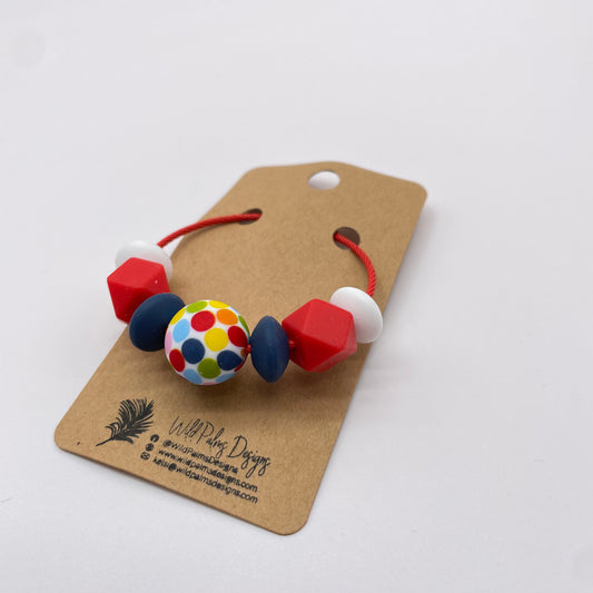 Colorful Dot Red White Navy Silicone Bead Bag Tag / Charm