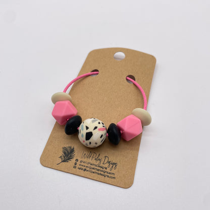 Retro Splatter Black Pink Tan Silicone Bead Bag Tag / Charm