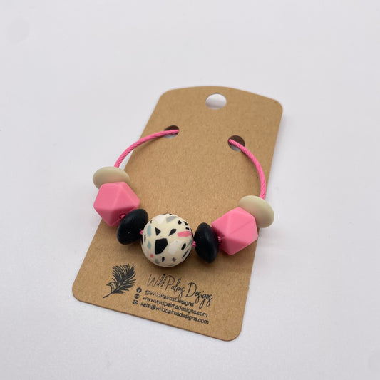 Retro Splatter Black Pink Tan Silicone Bead Bag Tag / Charm